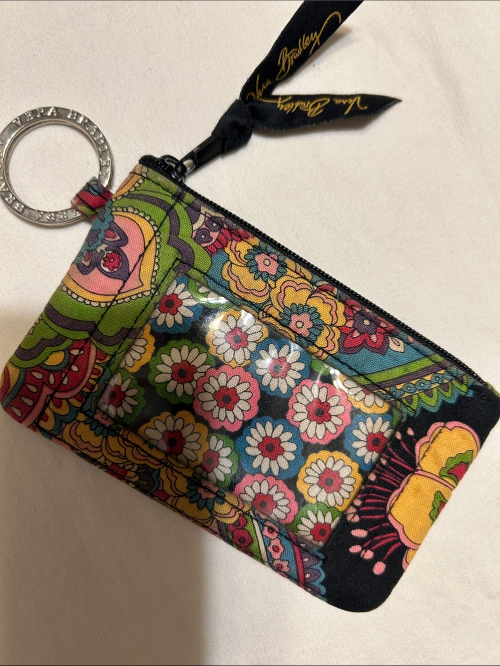 Vera Bradley Green Floral Zip Wristlet Keycase vintage